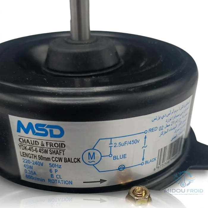 MOTEUR VENTILO CLIM EXTERIEUR 45W–3FIL ROTATION DROITS AXE 5CM — 2
