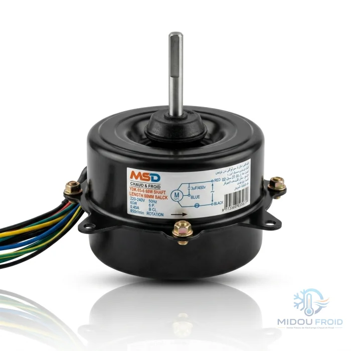MOTEUR VENTILO CLIM EXTERIEUR 65W–3FIL ROTATION DROITS AXE 7CM