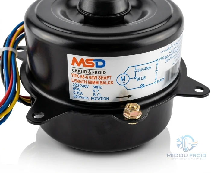 MOTEUR VENTILO CLIM EXTERIEUR 65W–3FIL ROTATION DROITS AXE 7CM — 2